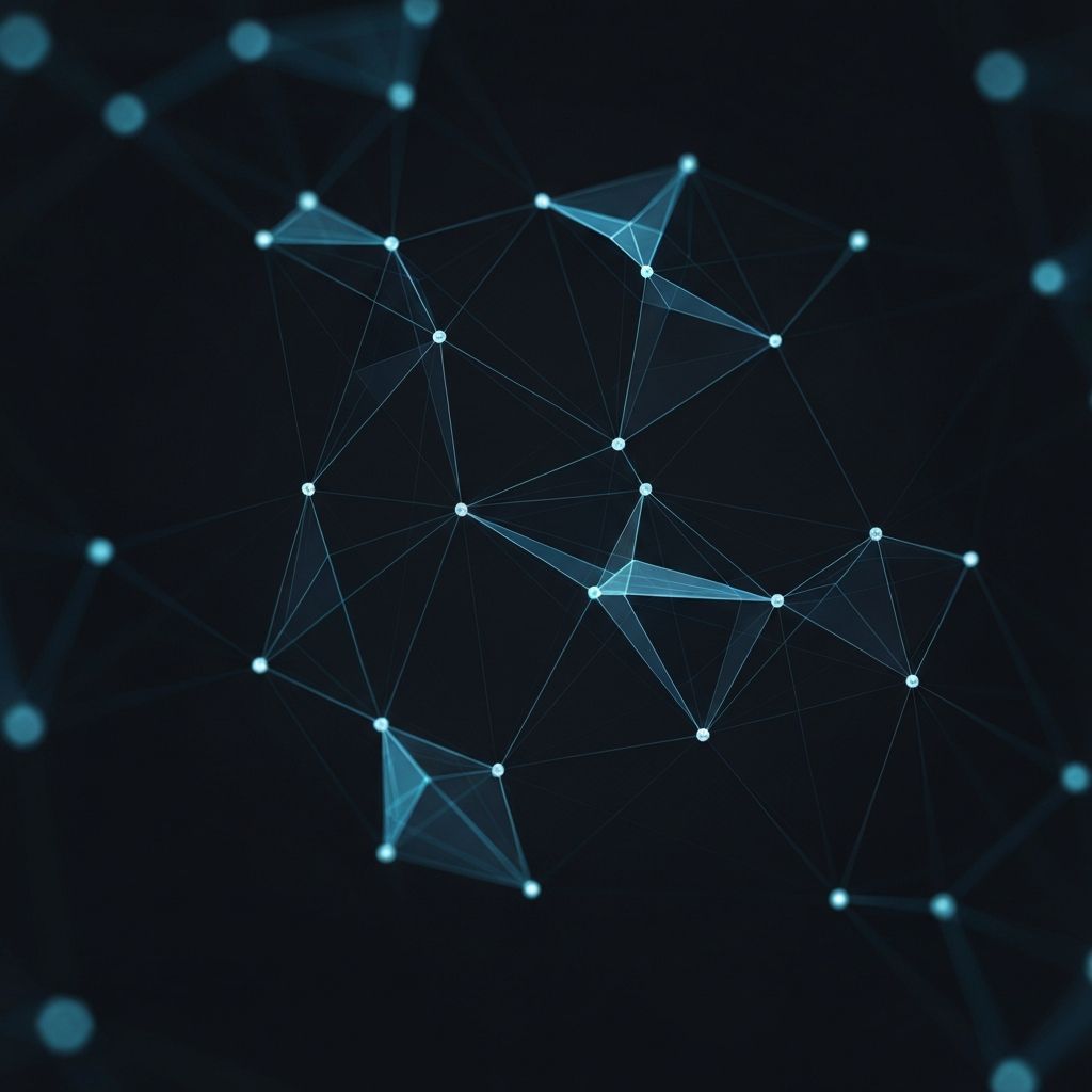Binary tree and graph data structure visualization glowing in amber on dark background